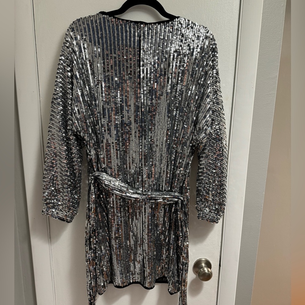 Long Sleeve Silver Sequin Dress - Picture 3 of 5